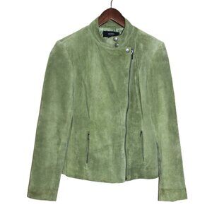 ALFANI (Petite) 100% Genuine Suede Leather Jacket in Sage Green - Size Medium